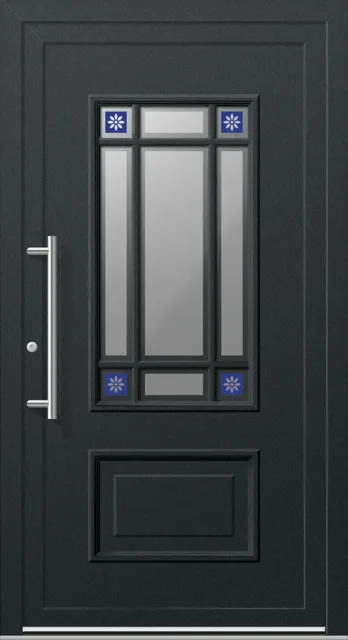 Haustüren PVC – Edition Theodor 5887 Deko RAL 7016 Schmuckglas